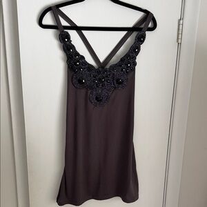Embellished Charcoal Grey Sleeveless Top